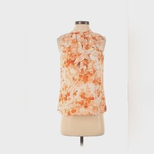 Talbots Orange Floral Ruffle Blouse Size 2